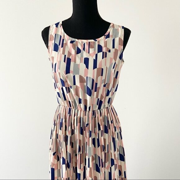 Ciros Korean Made  Breezy Geometric Sleeveless Pleated MIDI Dress - Picture 2 of 16